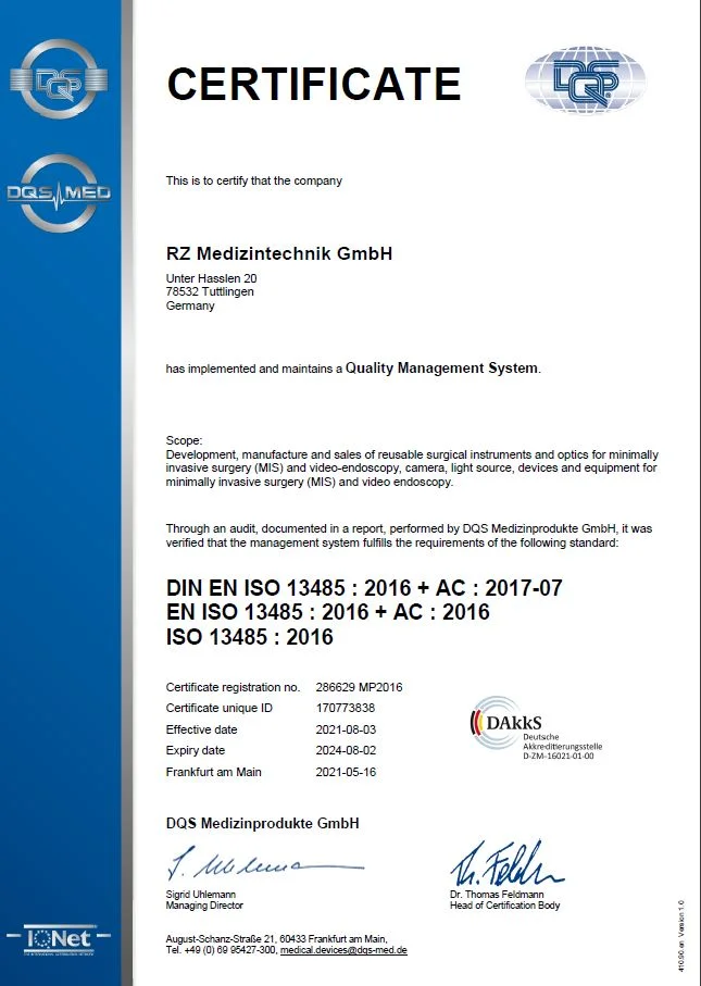 DIN EN ISO 13485 - Zertifikate / Dokumente